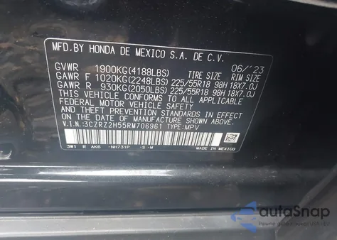 2024 Honda Hr-V Awd Sport/Awd Sport W/O Bsi from USA, damaged, VIN 3CZRZ2H55RM706961